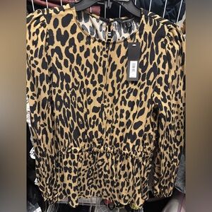 Banana Republic Black and Tan Animal Print Peplum Blouse